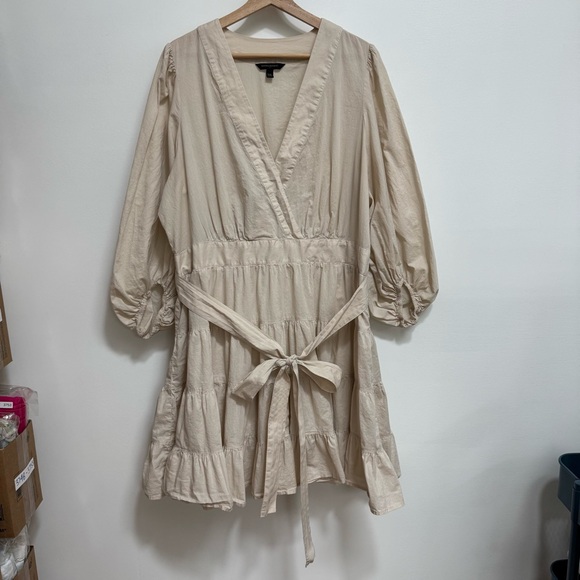 Banana Republic Factory Tiered Surplice Mini Dress Women XXL V-Neck Balloon Slee - Picture 2 of 13